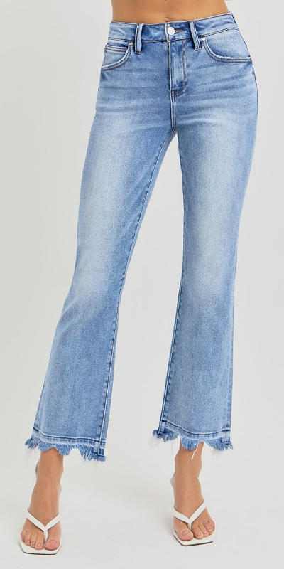 RISEN High Rise Crop Straight Slim Jeans