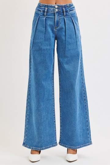 RISEN Pleated Wide Leg Slouchy Jeans | Final Sale