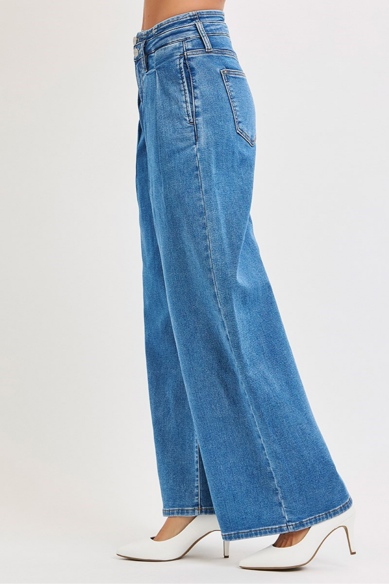 RISEN Pleated Wide Leg Slouchy Jeans | Final Sale