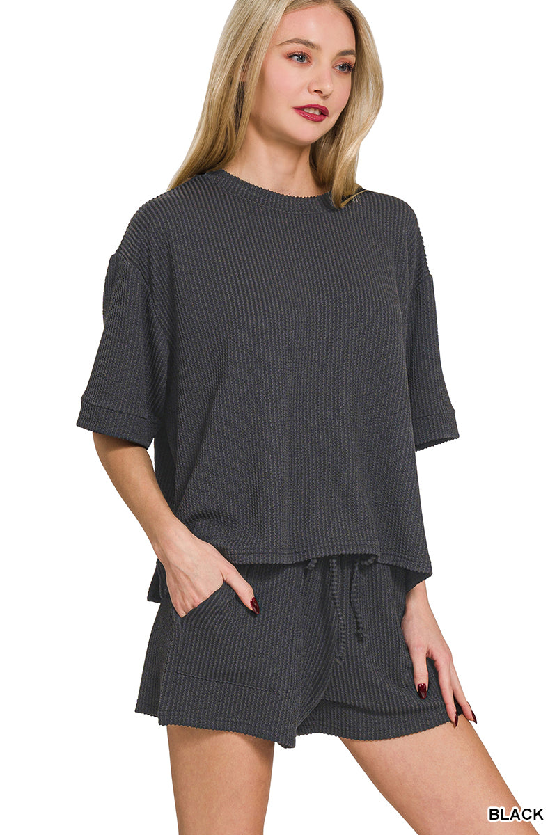 Raised Ribbed Lounge Short Sleeve Tee