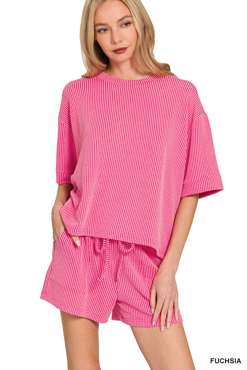 Raised Ribbed Lounge Short Sleeve Tee