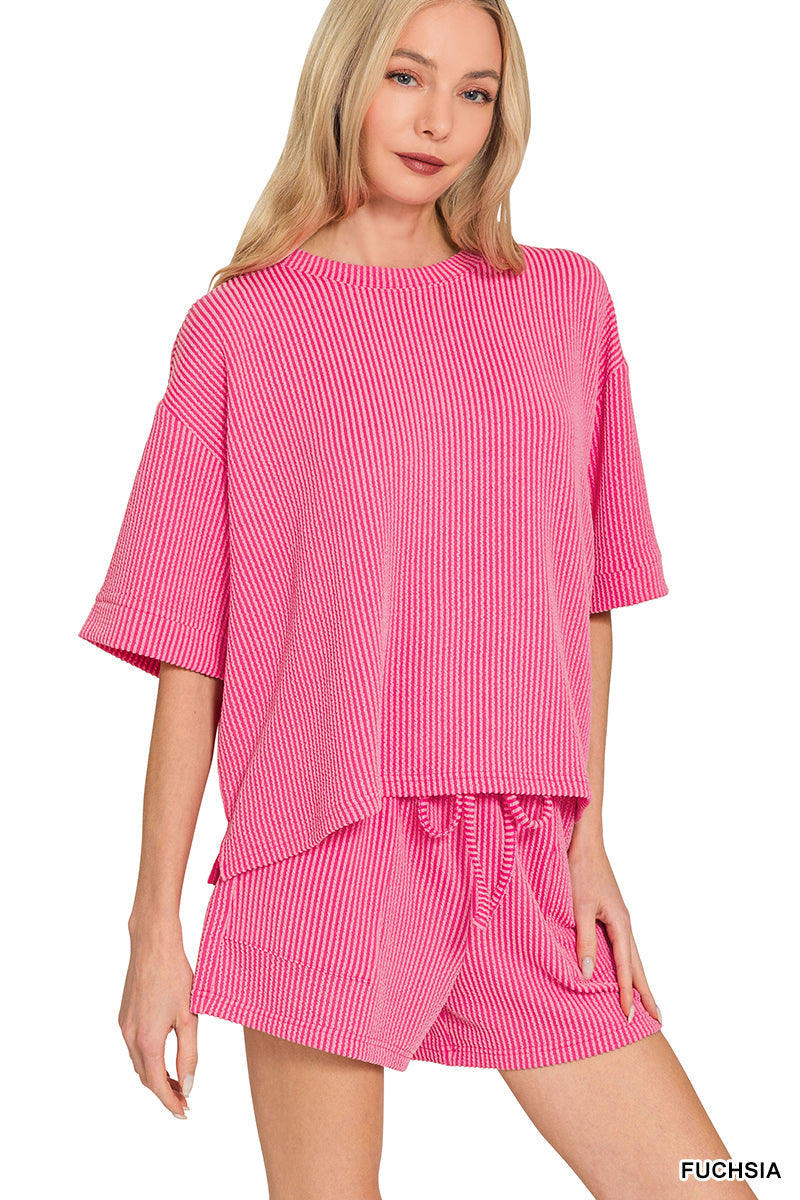 Raised Ribbed Lounge Shorts with Pockets