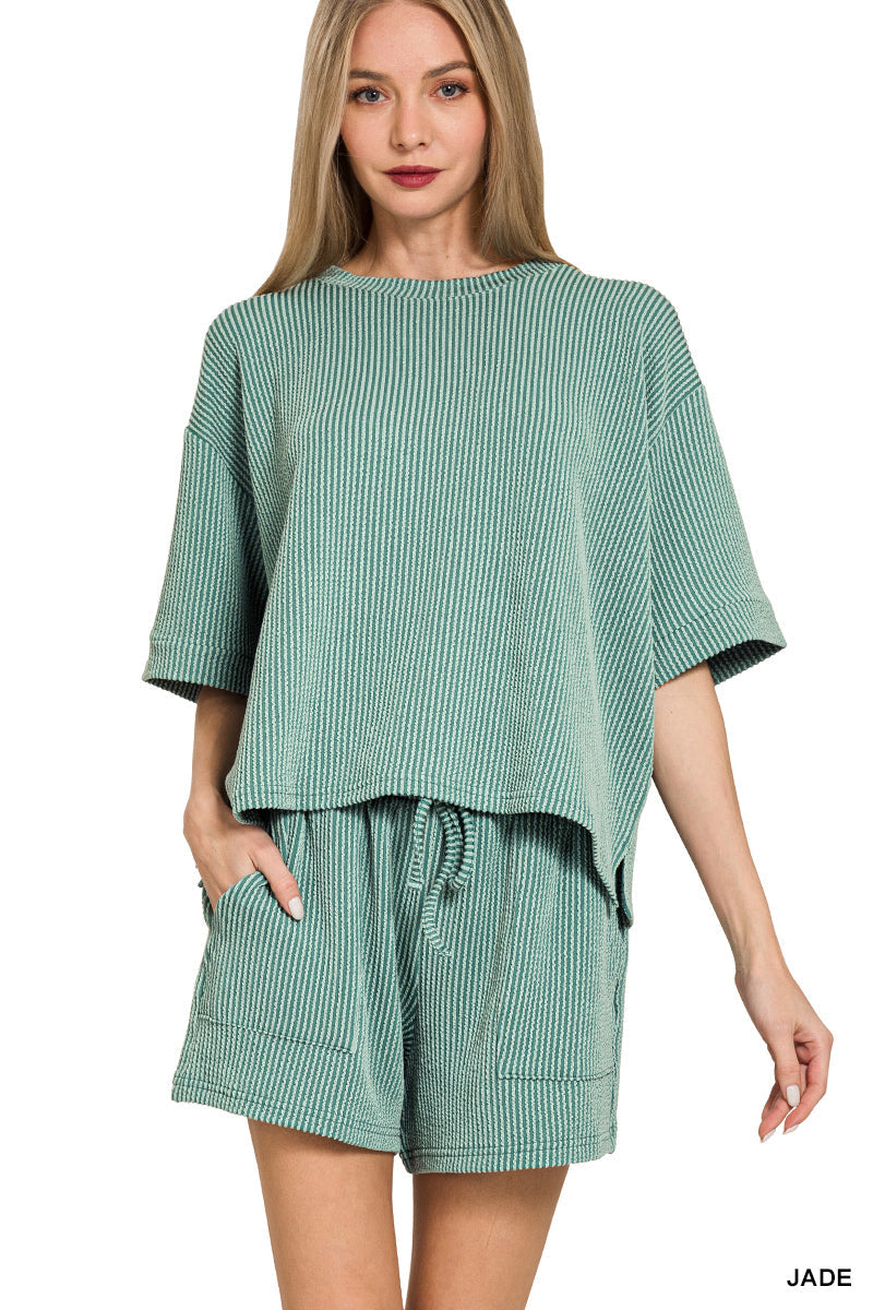 Raised Ribbed Lounge Short Sleeve Tee