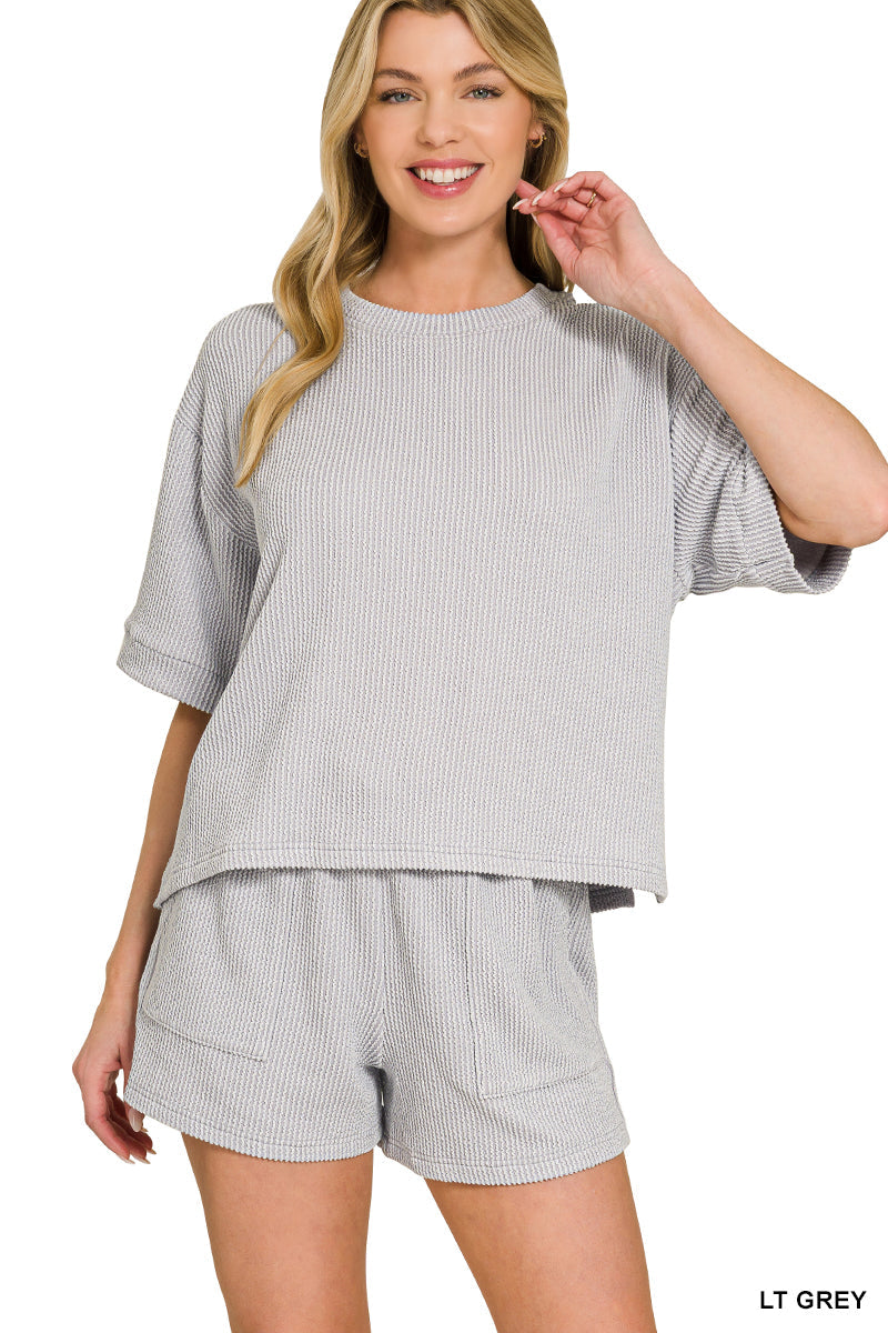 Raised Ribbed Lounge Short Sleeve Tee