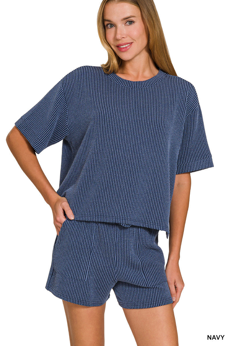 Raised Ribbed Lounge Short Sleeve Tee