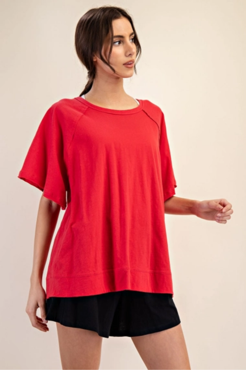 Oversized Cotton Slub Raw Edge Top