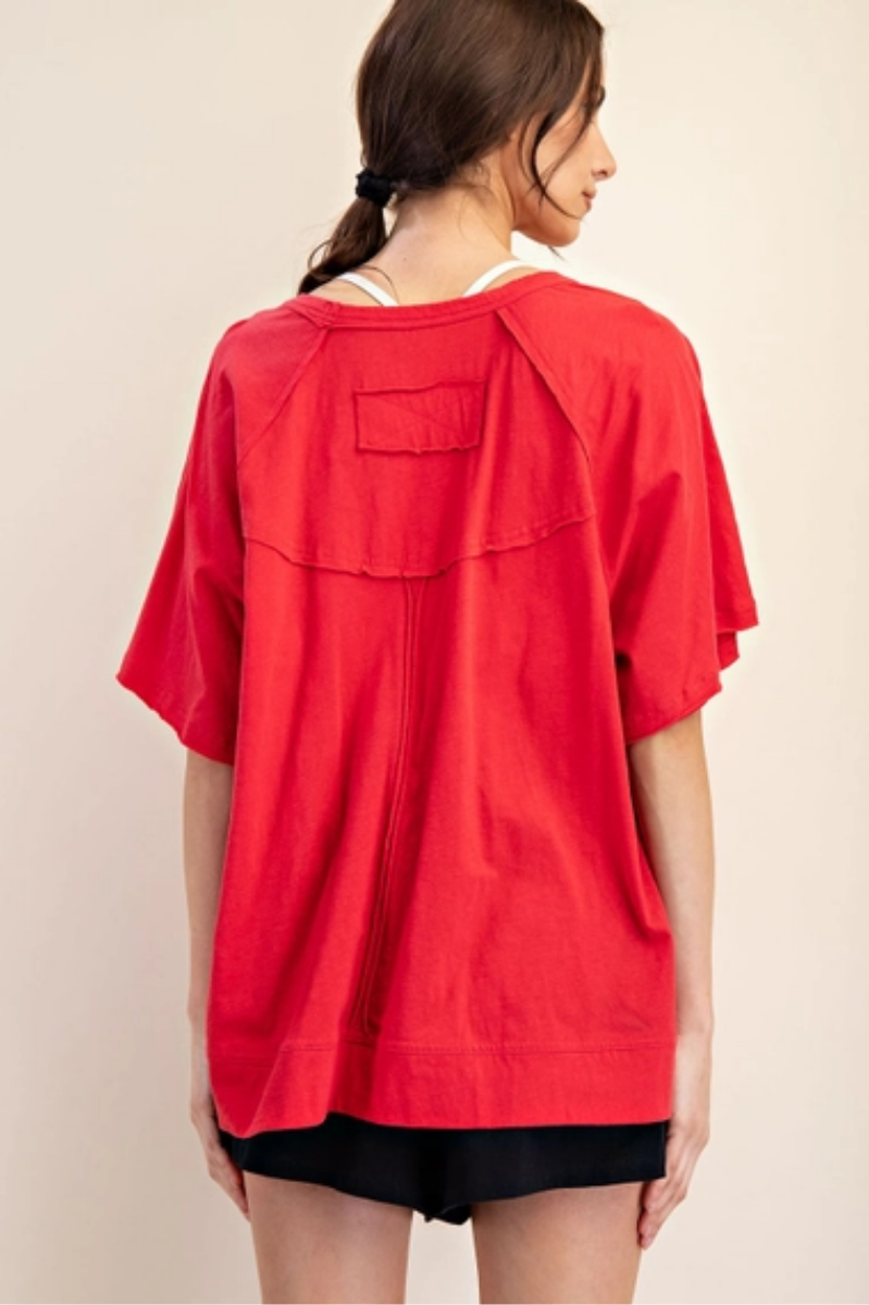 Oversized Cotton Slub Raw Edge Top