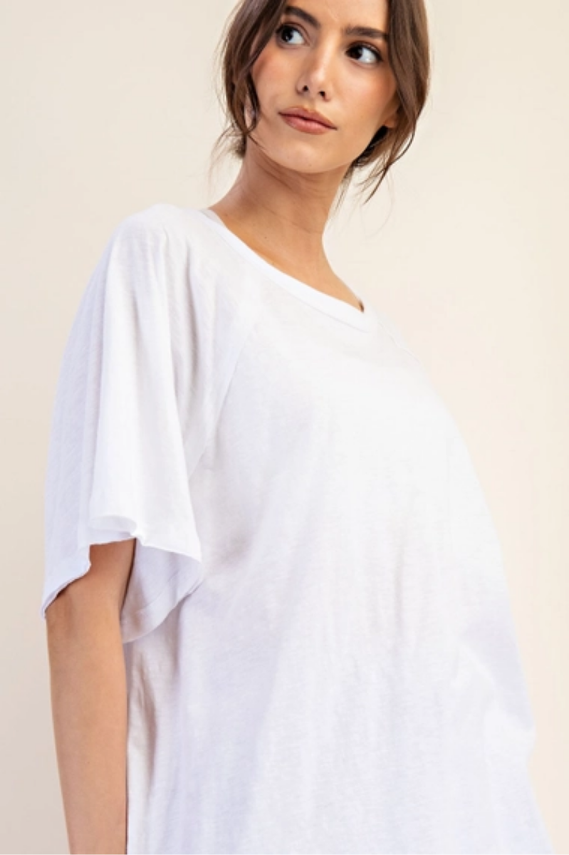 Oversized Cotton Slub Raw Edge Top