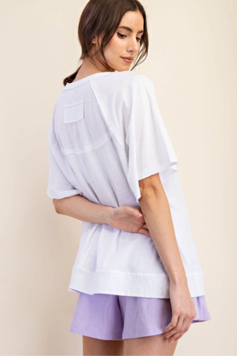 Oversized Cotton Slub Raw Edge Top