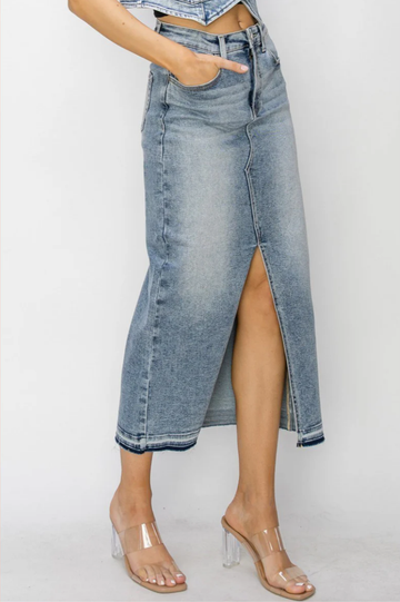 RISEN High Rise Front Slit Maxi Skirt | Final Sale