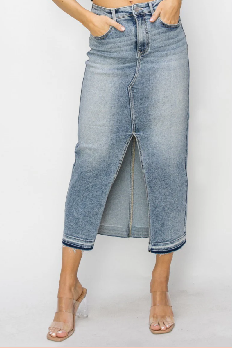 RISEN High Rise Front Slit Maxi Skirt | Final Sale