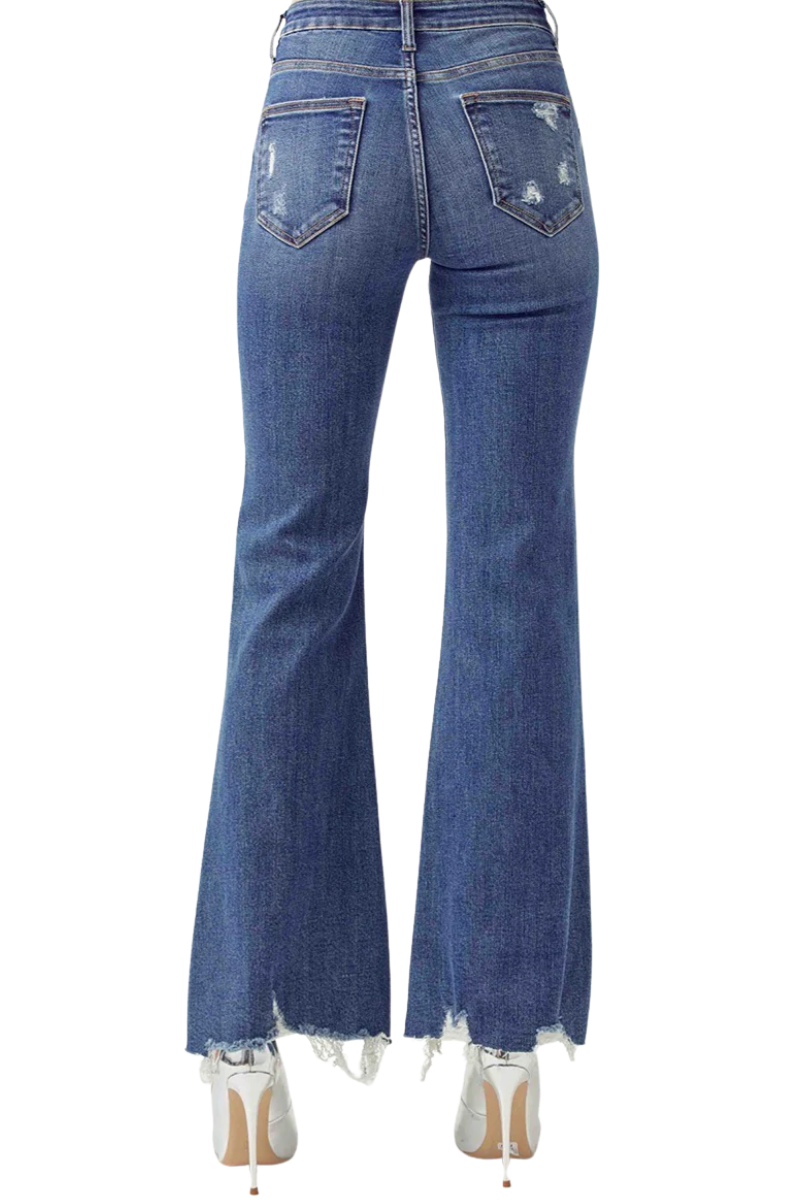 RISEN Curvy Mid Rise Raw Hem Flare Jeans