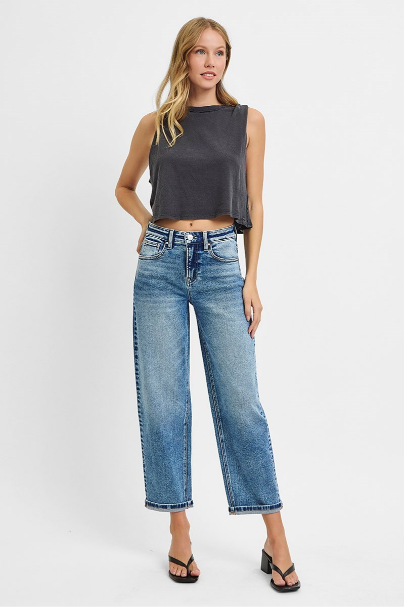 RISEN High Rise Crop Boyfriend Jeans