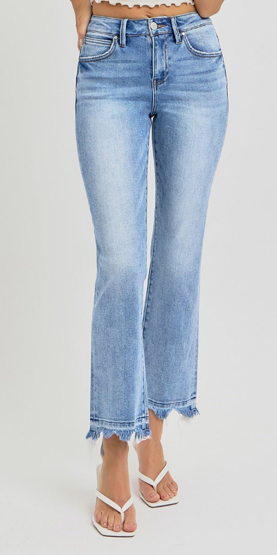 RISEN High Rise Crop Straight Slim Jeans
