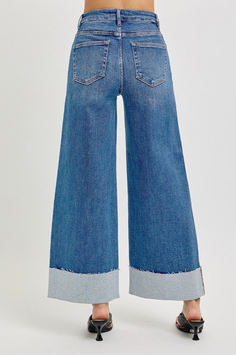 RISEN Tummy Control High Rise Crop Wide Cuffed Jeans