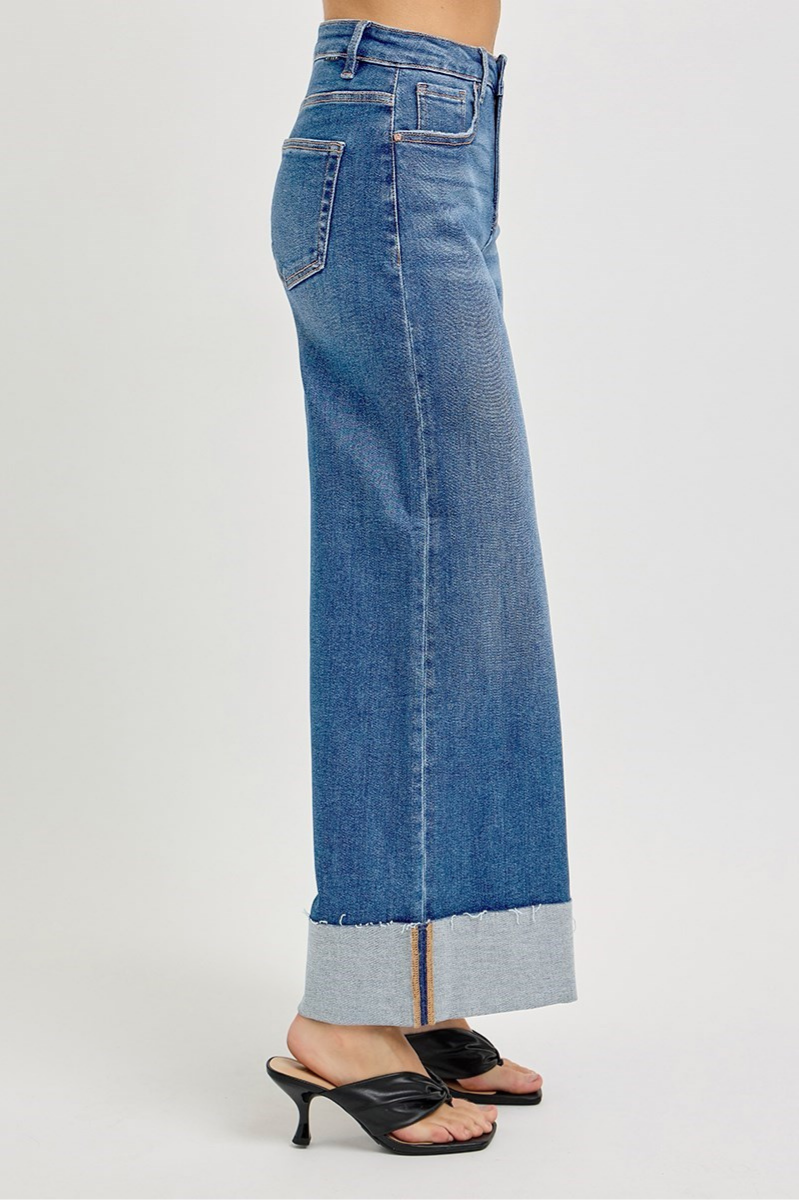 RISEN Tummy Control High Rise Crop Wide Cuffed Jeans