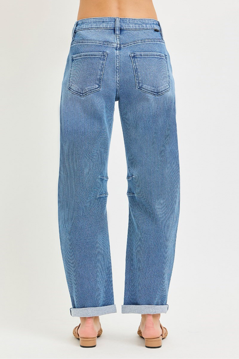 RISEN Cropped Textured Barrel Jeans