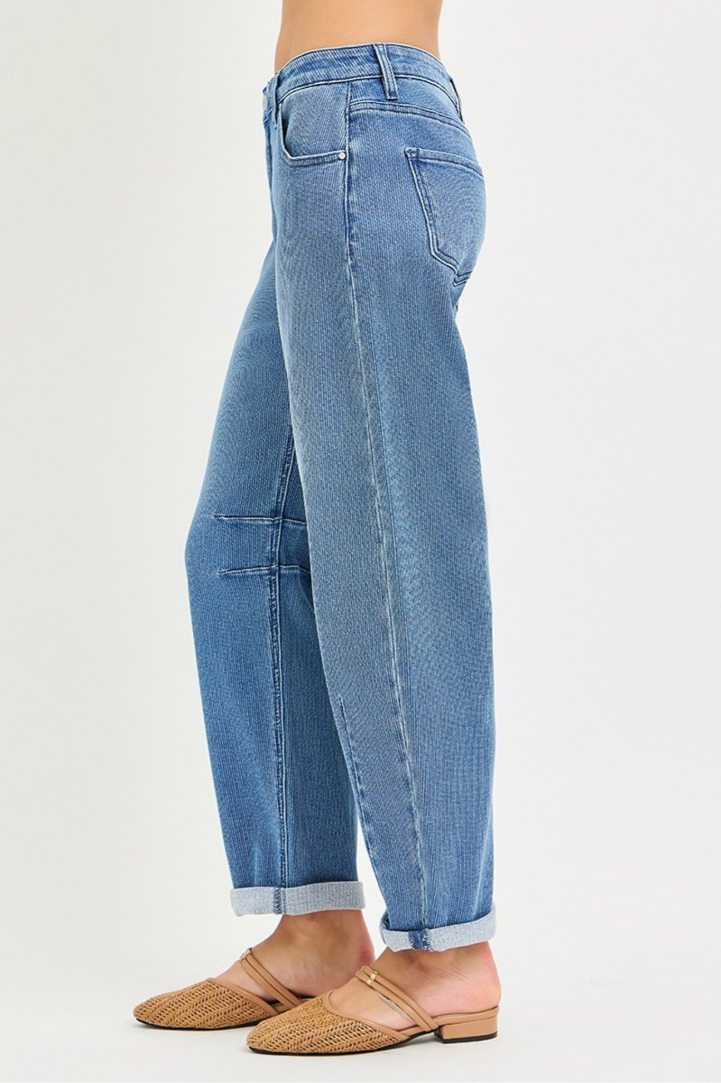 RISEN Cropped Textured Barrel Jeans