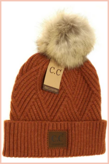 LARGE PATCH HEATHERED GEOMETRICAL BEANIE WITH FUR TOP