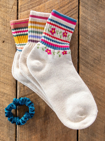 Striped Retro Crew Socks, Set of 3 | Natural Life