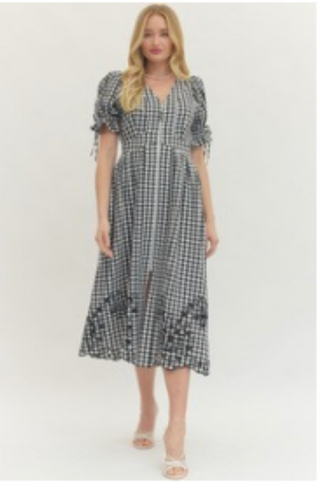 Gingham Puff Sleeve Midi Dress