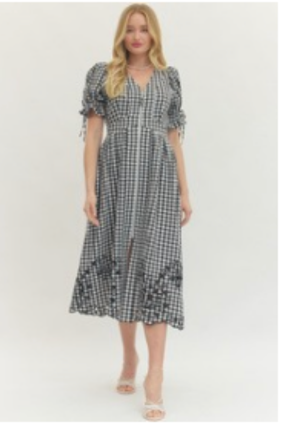 Gingham Puff Sleeve Midi Dress