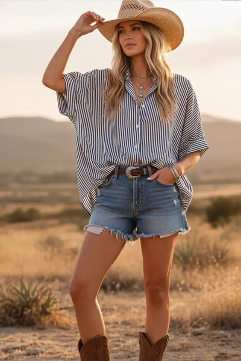 Oversized Short Sleeve Button Down Shirt | Final Sale
