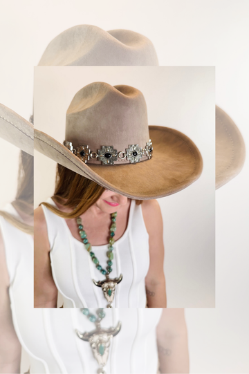 Silver + Black Aztec Cross Band Suede Cowboy Hat