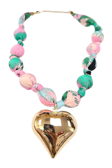 Pink Tropic Cotton Statement Heart Necklace