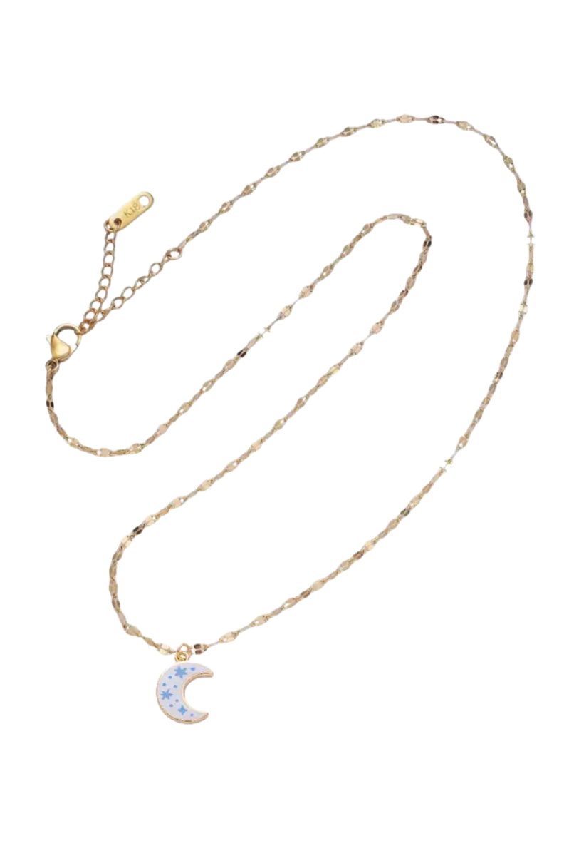 Anchor Link Chain Necklace + Moon Pendant