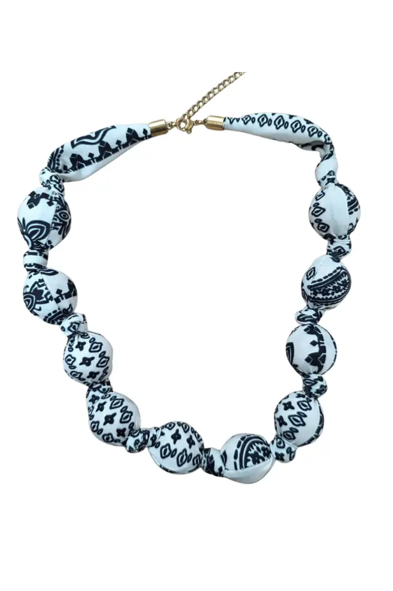White Bandana Cotton Bead Necklace