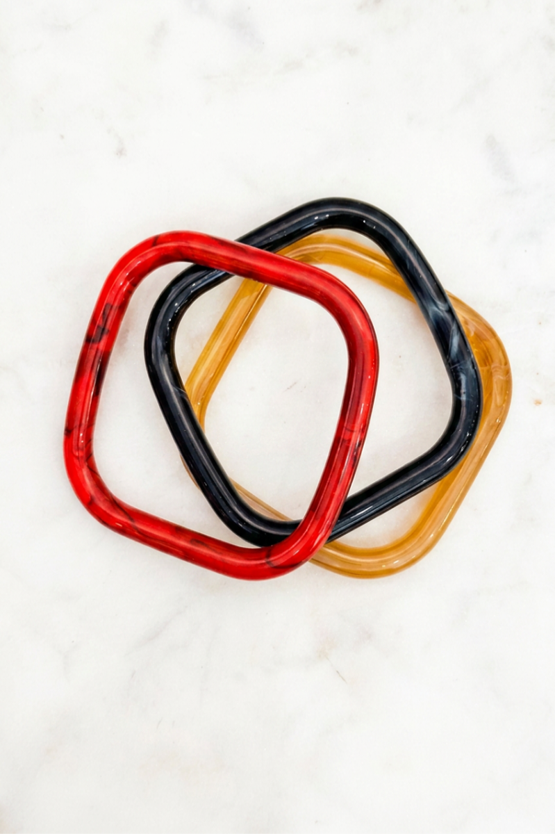 Vintage Marbled Resin Square Bangle Bracelet