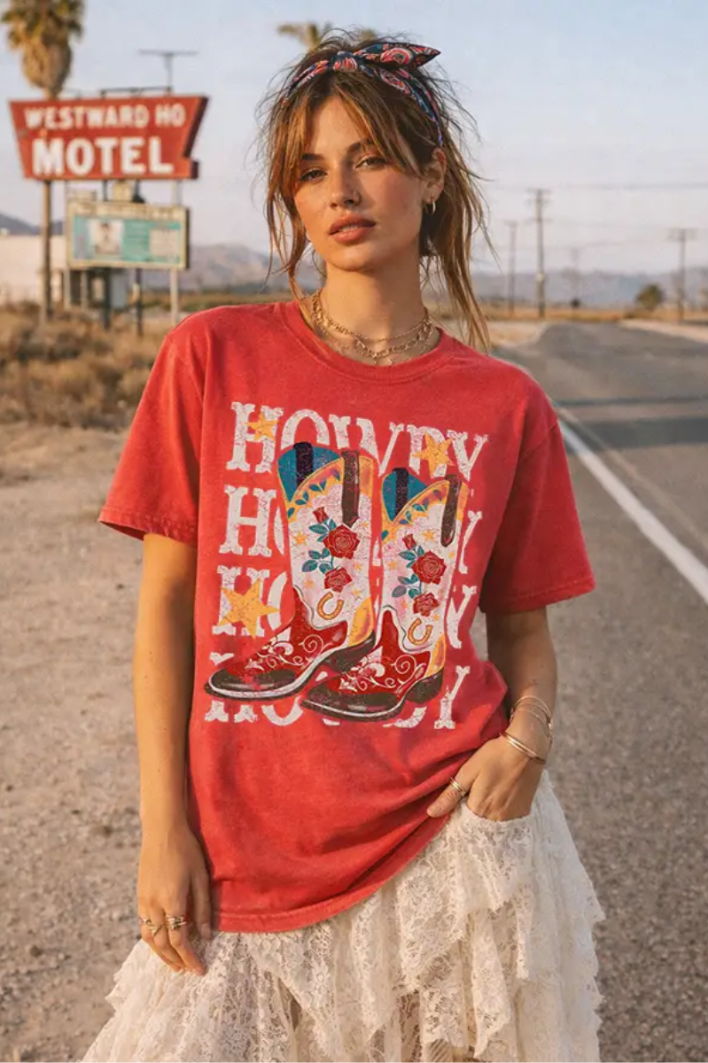 Howdy Boots Western Mineral-Washed T-Shirt