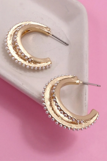 3 Row Pearl Hoop Earrings