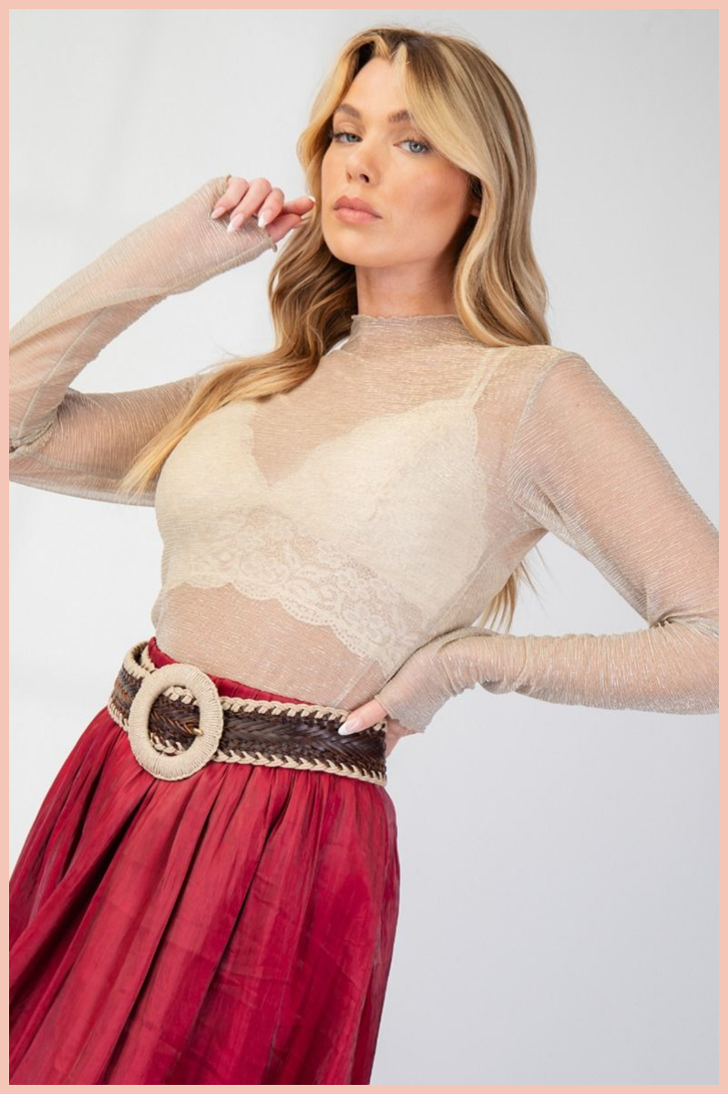Foil Print Mesh Top