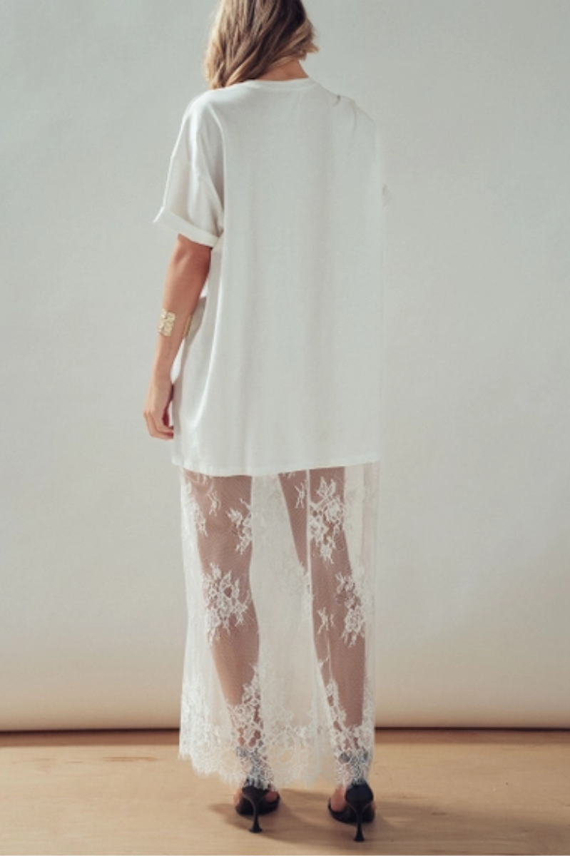 Mixed-Media T-Shirt Dress + Sheer Lace Skirt