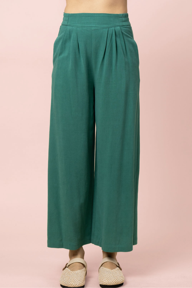 Solid Linen Blend Wide Leg Pants
