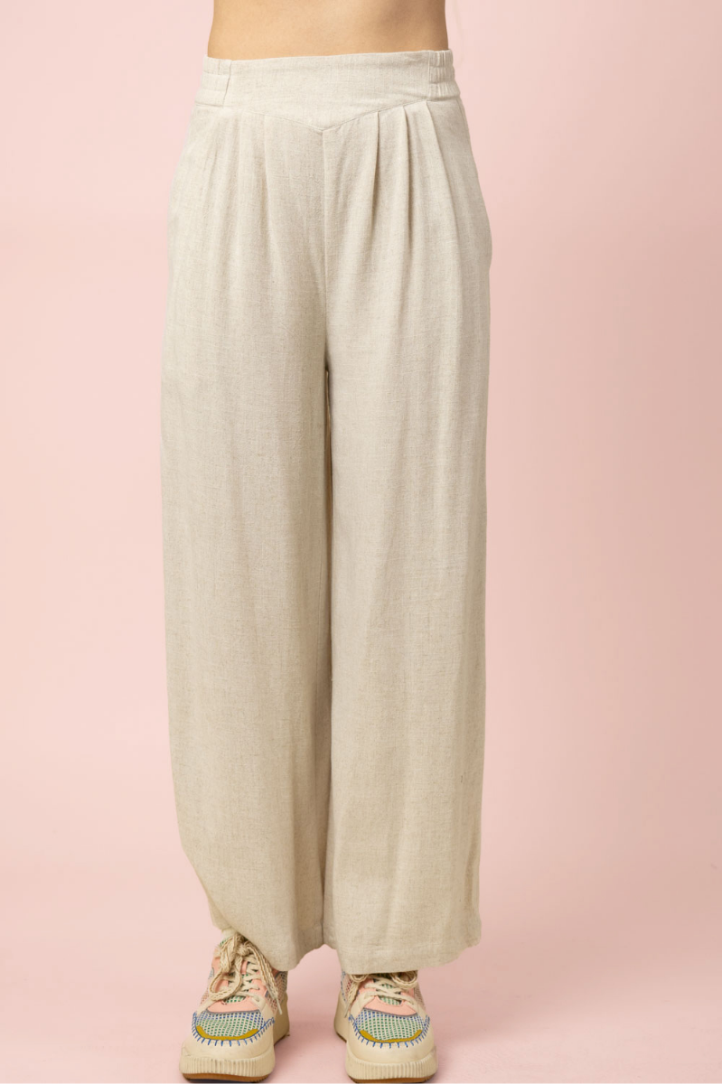 Solid Linen Blend Wide Leg Pants