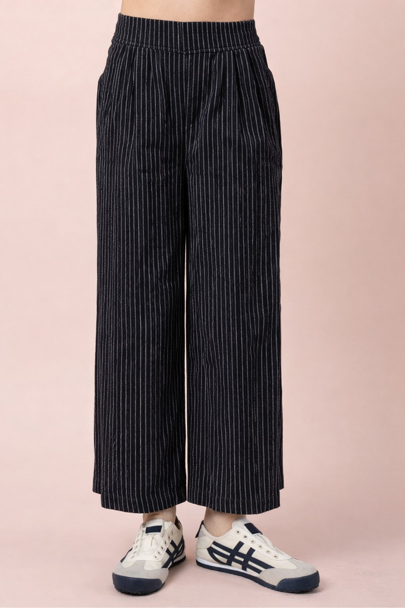 Solid Linen Blend Wide Leg Pants