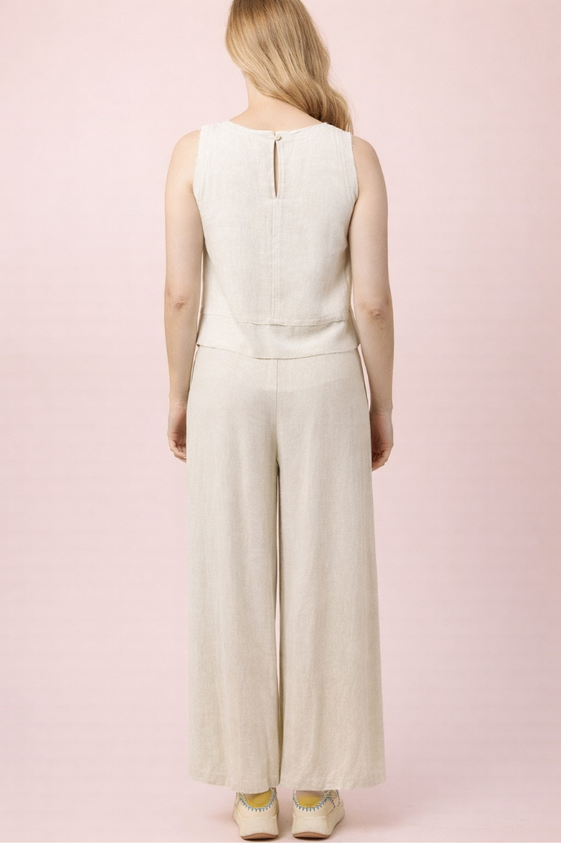 Solid Linen Blend Wide Leg Pants