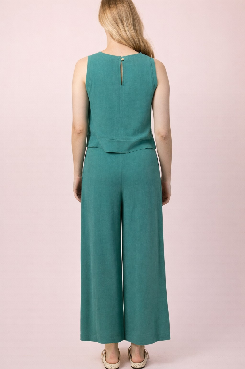 Solid Linen Blend Wide Leg Pants