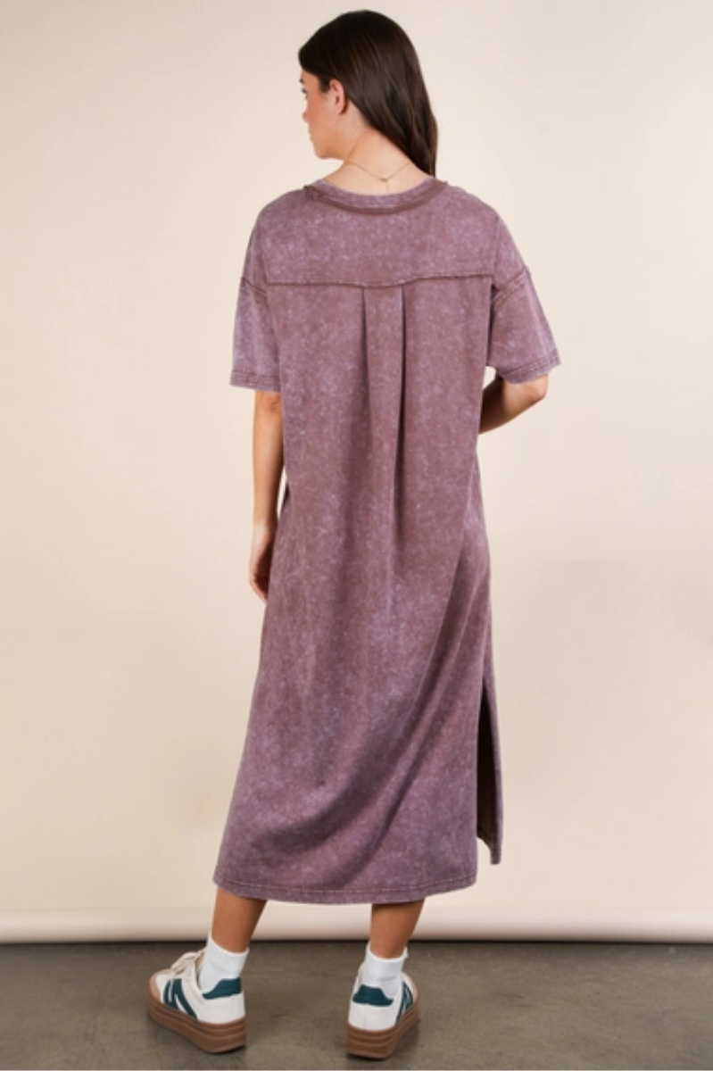 Mineral Washed Casual Comfy Midi Dress