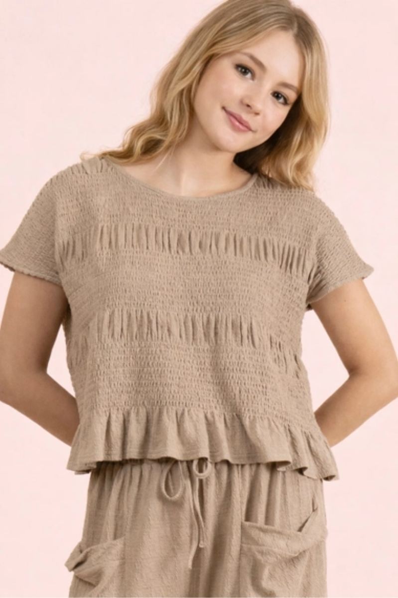 Shirring Detail Short Sleeve Knit Top