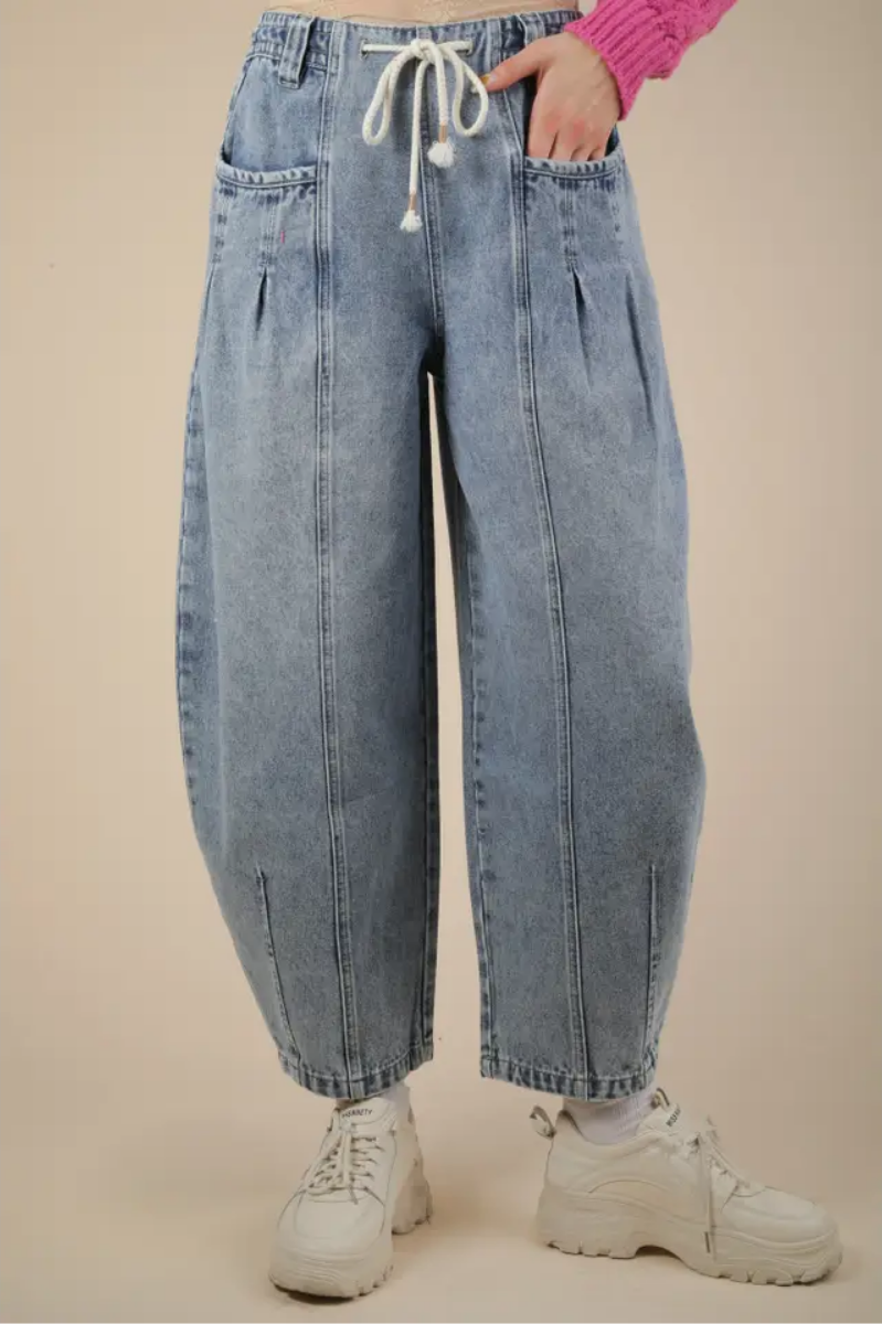 Washed Denim Barrel Leg Pants | Final Sale