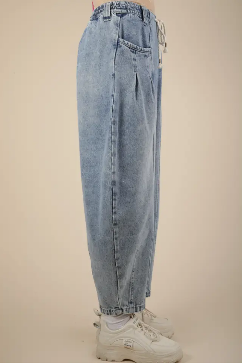 Washed Denim Barrel Leg Pants | Final Sale