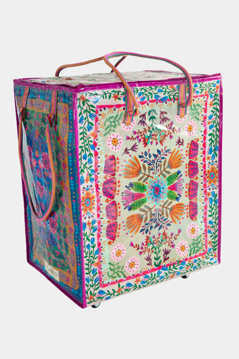 XL Rolling Tote Bag - Taupe Folk Flower | Natural Life