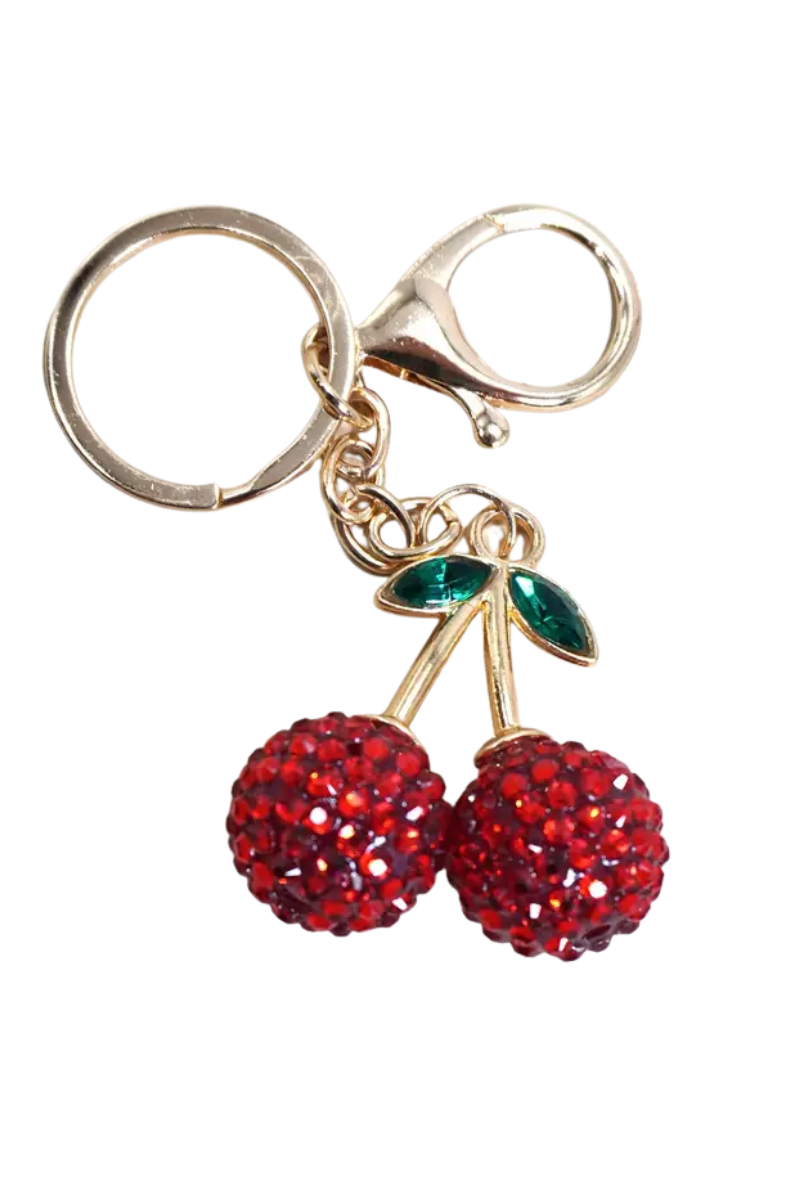 Rhinestone Cherry Bag Key Charm