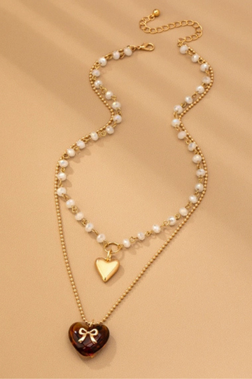 Multi Layer Double Heart Charm Necklace