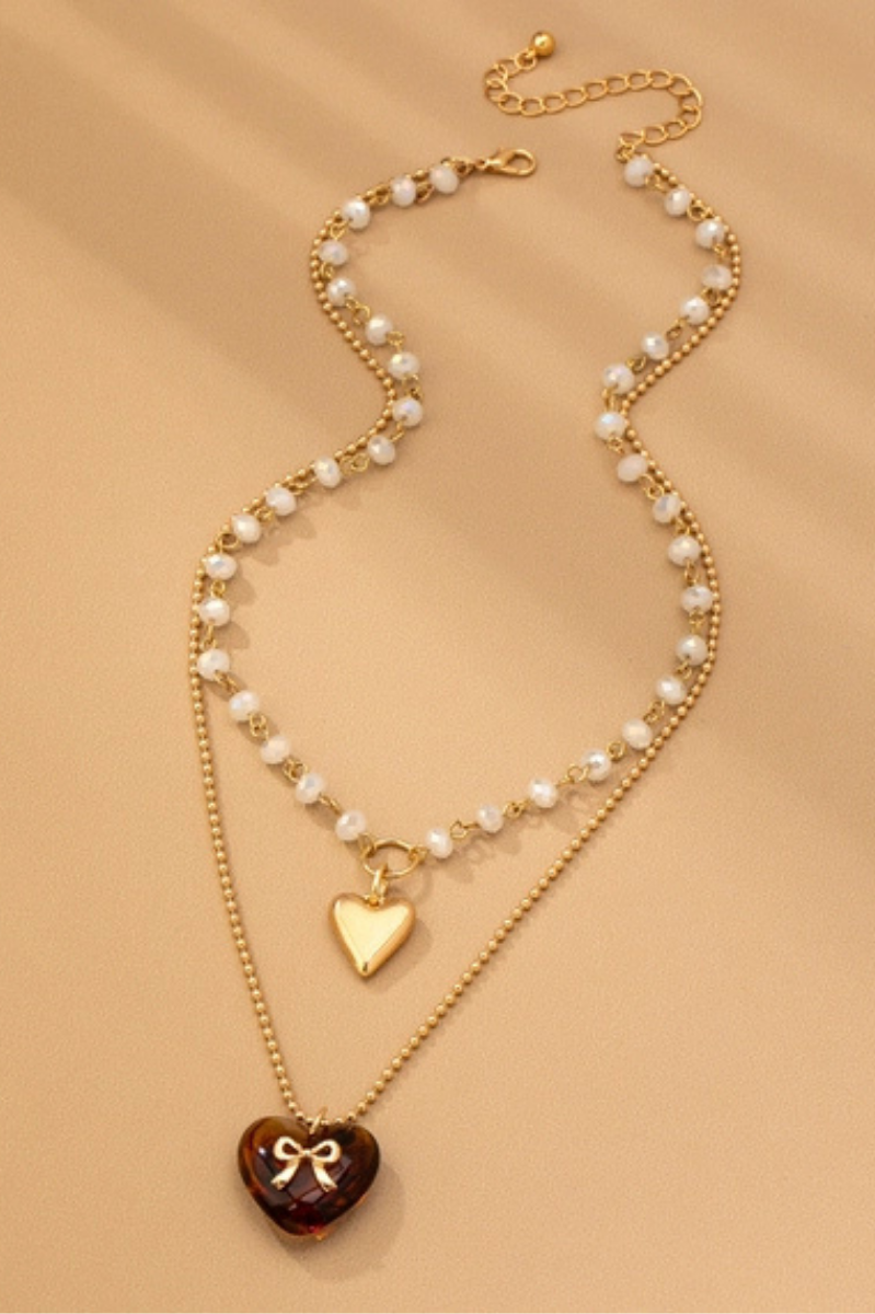 Multi Layer Double Heart Charm Necklace