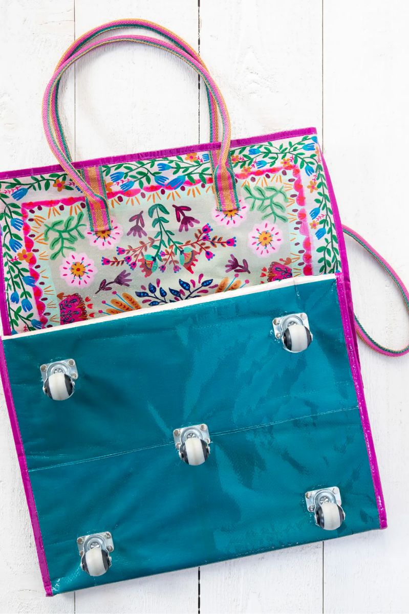 XL Rolling Tote Bag - Taupe Folk Flower | Natural Life
